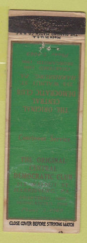 Matchbook Cover - Central Democratic Club Harrisburg PA WORN
