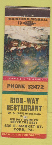 Matchbook Cover - Ridg Way Restaurant York PA