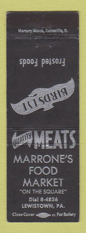 Matchbook Cover - Marrone's Food Market Lewistown PA