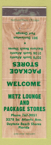 Matchbook Cover - Metz Lounge Package Stores Daytona Beach Shores FL