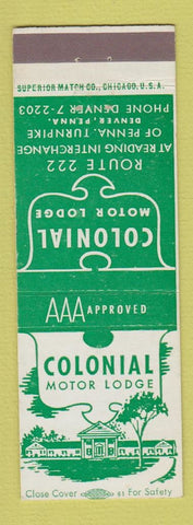 Matchbook Cover - Colonial Motor Lodge Denver PA