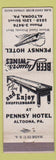 Matchbook Cover - Pennsy Hotel Altoona PA shuffleboard
