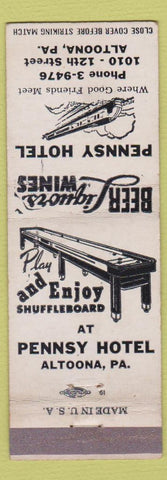 Matchbook Cover - Pennsy Hotel Altoona PA shuffleboard