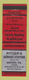 Matchbook Cover - Pitzer's Service oil gas Aspers PA low phone #