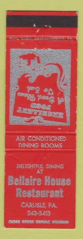 Matchbook Cover - Bellaire House Restaurant Carlisle PA