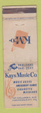 Matchbook Cover - Kays Music Boxes Juke Vending Amusement Vandergrift PA WORN