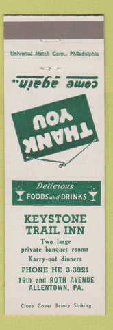 Matchbook Cover - Keystone Trail Inn Allentown PA