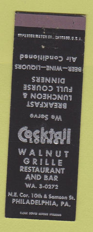 Matchbook Cover - Walnut Grille Restaurant Philadelphia PA