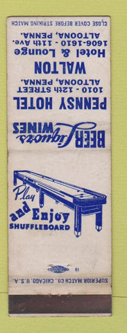 Matchbook Cover - Pennsy Hotel Altoona PA shuffleboard white