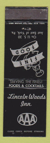 Matchbook Cover - Lincoln Woods Inn York PA