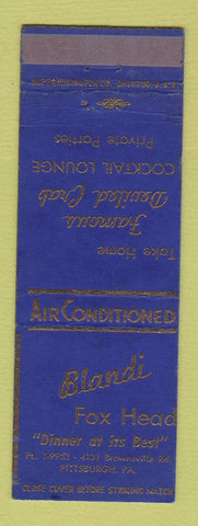 Matchbook Cover - Blandi Fox Head Restaurant Pittsburgh PA