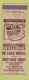 Matchbook Cover - De Luxe Motel Custard Williamsport PA