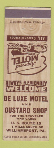Matchbook Cover - De Luxe Motel Custard Williamsport PA