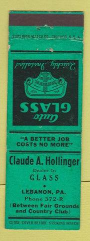 Matchbook Cover - Claude A Holinger Glass Lebanon PA WEAR