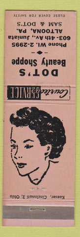Matchbook Cover - Dot's Beauty Salon Barber Shoppe Juniata Altoona PA girlie
