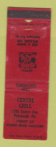 Matchbook Cover - Centre Grill Pittsburgh PA WORN