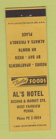 Matchbook Cover - Al's Hotel West Fairview PA