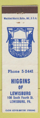 Matchbook Cover - Higgins of Lewisburg PA