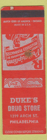 Matchbook Cover - Duke's Drug Store Philadelphia PA WORN SAMPLE