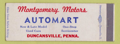 Matchbook Cover - Montgomery Motors Duncansville PA