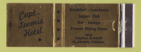 Matchbook Cover - Captain Loomis Hotel Clarion PA