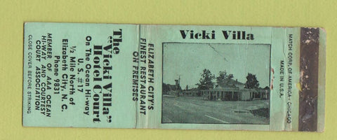 Matchbook Cover - Vicki Villa Hotel Court Elizabeth City NC WORN