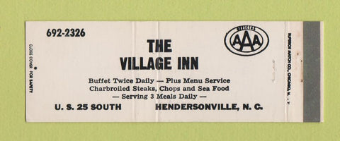 Matchbook Cover - Village Inn Restaurant Hendersonville NC