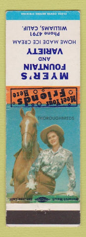 Matchbook Cover - Myer's Fountain Variety Williams CA girlie