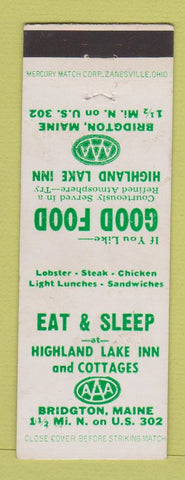 Matchbook Cover - Highland Lake Inn Bridgton ME