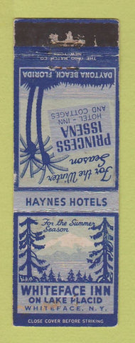 Matchbook Cover - Princess Issena Whiteface Inn Lake Plcid NY Daytona Beach FL