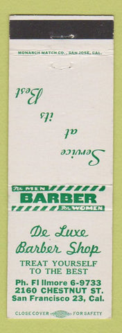 Matchbook Cover - De Luxe Barber Shop San Francisco CA