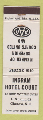Matchbook Cover - Ingram Hotel Court Cheraw SC