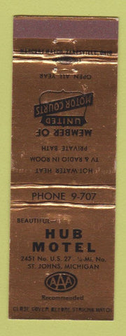 Matchbook Cover - Hub Motel St Johns MI bronze color