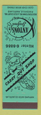 Matchbook Cover - Anton's Seafood Pikesville MD crab lobster