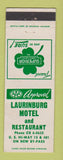 Matchbook Cover - Laurinburg Motel Restaurant NC