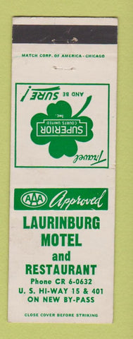 Matchbook Cover - Laurinburg Motel Restaurant NC