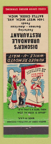 Matchbook Cover - Discher's Urbandale Restaurant Battle Creek MI hillbilly