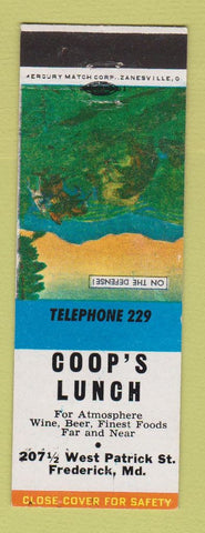 Matchbook Cover - Coop's Lunch Frederick MD low phone #