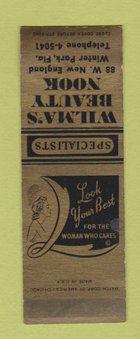 Matchbook Cover - Wilma's Beauty Nook Winter Park FL SAMPLE girlie WEAR