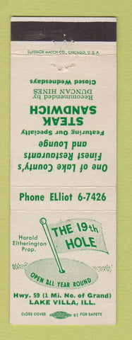Matchbook Cover - 19th Hole Lake Villa IL restaurant