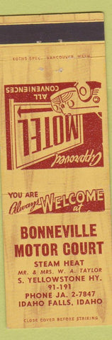 Matchbook Cover - Bonneville Motor Court Idaho Falls ID