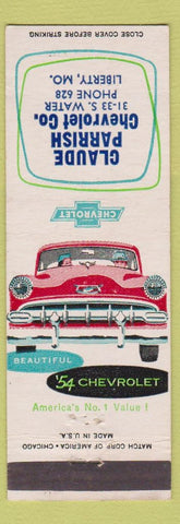 Matchbook Cover - Claude Parrish Chevrolt 1954 Liberty MO
