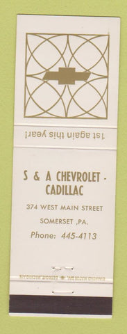 Matchbook Cover - S&A Chevrolet Cadillac Somerset PA