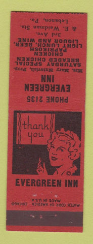 Matchbook Cover - Evergreen Inn Lebanon PA girlie