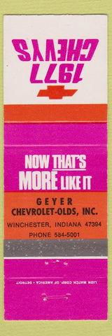 Matchbook Cover - 1977 Chevrolet Geyer Oldsmobile Winchester IN