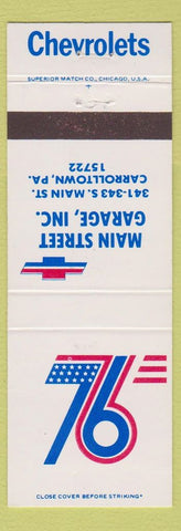 Matchbook Cover - 1976 Chevrolet Main Street Garage Carrolltown PA