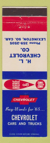 Matchbook Cover - 1965 Chevrolet Lexinton SC Chevelle Corvair Corvette