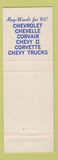 Matchbook Cover - 1965 Chevrolet Lexinton SC Chevelle Corvair Corvette