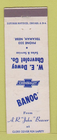 Matchbook Cover - Banoc Chevrolet WE Dewey Tekamah NE low phone #