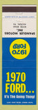 Matchbook Cover - 1970 Ford Spangler Motors Milton PA